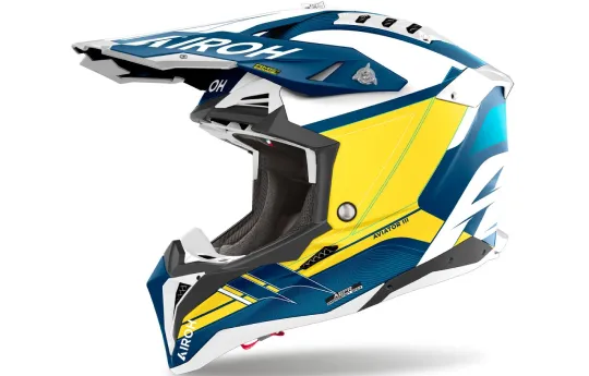 Kask cross AIROH AVIATOR 3 SPIN YELLOW/BLUE GLOSS biały żółty fluo niebieski