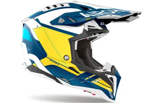 Kask cross AIROH AVIATOR 3 SPIN YELLOW/BLUE GLOSS biały żółty fluo niebieski