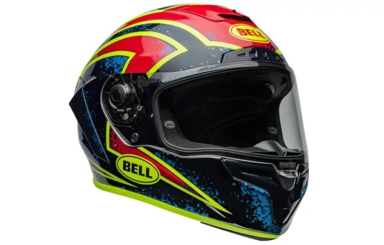 Kask integralny BELL RACESTAR DLX XENON BLUE RETINA czarny czerwony niebieski żółty fluo