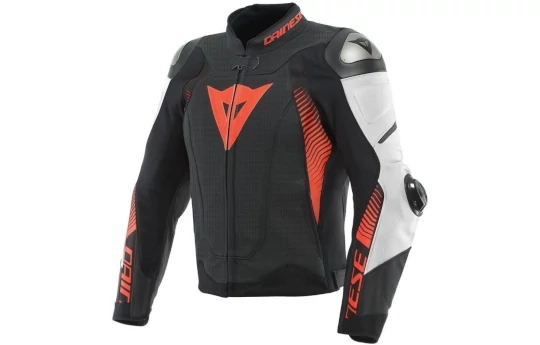 Kurtka skórzana DAINESE SUPER SPEED 4 PERFORATED BLACK/FLUO RED czarny czerwony fluo