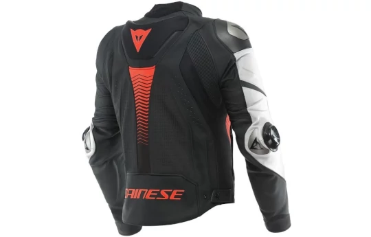 Kurtka skórzana DAINESE SUPER SPEED 4 PERFORATED BLACK/FLUO RED czarny czerwony fluo