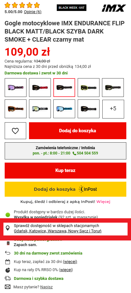 Sprawdzanie dostępności towaru w sklepach stacjonarnych RRmoto