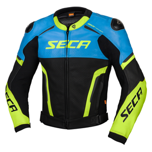Kurtka skórzana SECA HOOLIGAN BLUE/FLUO YELLOW czarny niebieski żółty fluo biały