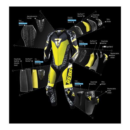 Kombinezon jednoczęściowy REBELHORN REBEL BLACK/FLO YELLOW czarny żółty fluo