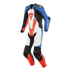 Kombinezon jednoczęściowy DAINESE LAGUNA SECA 5 PERFORATED WHITE/BLUE/RED FLUO biały niebieski czerwony fluo