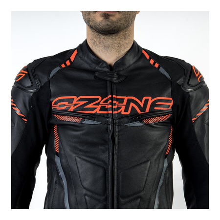 Kurtka skórzana OZONE RS600 BLACK/FLO RED czarny czerwony fluo szary