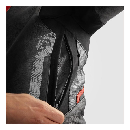 Kurtka skórzana REBELHORN VELOCE CAMO BLACK/GREY/FLUO RED czarny szary czerwony fluo