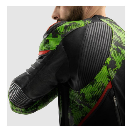 Kurtka skórzana REBELHORN VELOCE CAMO BLACK/GREEN/FLUO RED czarny zielony czerwony fluo