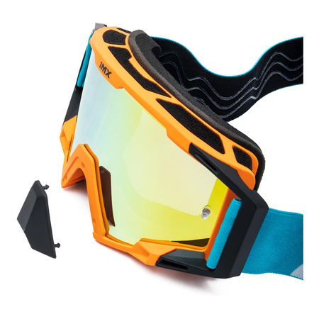 Gogle motocyklowe IMX SAND ORANGE MATT/BLUE/WHITE SZYBA ORANGE IRIDIUM + CLEAR pomarańczowy niebieski biały