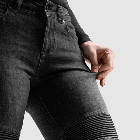 Jeansy motocyklowe damskie REBELHORN AGNESS 2 MONOLAYER WASHED BLACK czarny
