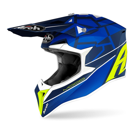 Kask cross dziecięcy Airoh JUNIOR WRAAP MOOD BLUE GLOSS niebieski granatowy żółty fluo biały czarny