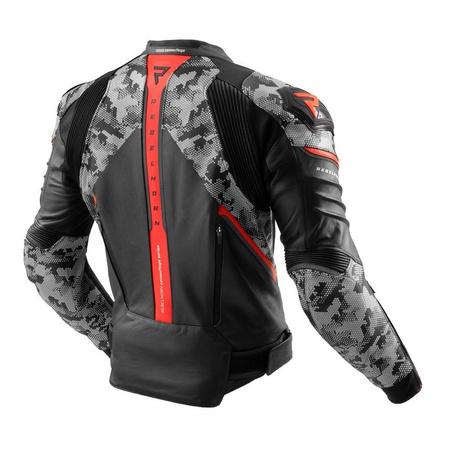 Kurtka skórzana REBELHORN VELOCE CAMO BLACK/GREY/FLUO RED czarny szary czerwony fluo