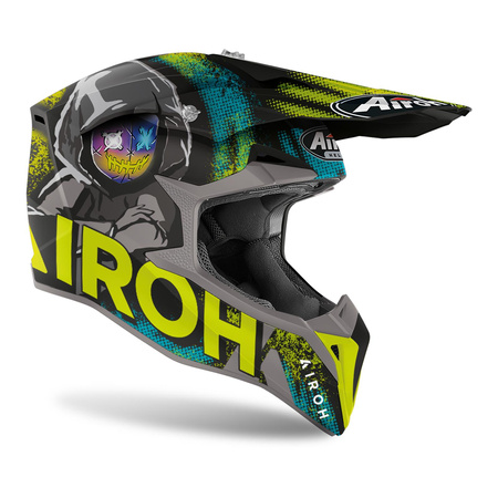 Kask cross AIROH WRAAP ALIEN YELLOW MATT szary żółty fluo niebieski czarny