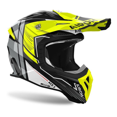 Kask cross AIROH AVIATOR ACE 2 ENGINE YELLOW GLOSS żółty fluo szary biały czarny