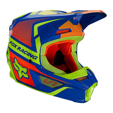 Kask cross FOX V1 OKTIV BLUE niebieski pomarańczowy fluo żółty fluo