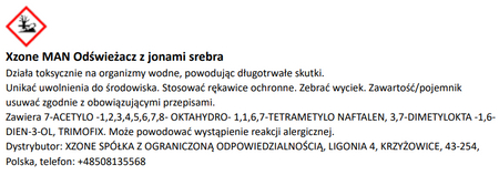 Odświeżacz z jonami srebra XZONE MAN 100ml