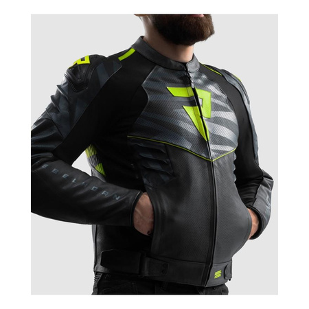 Kurtka skórzana REBELHORN VANDAL 2 BLACK/GREY/FLUO YELLOW czarny szary żółty fluo