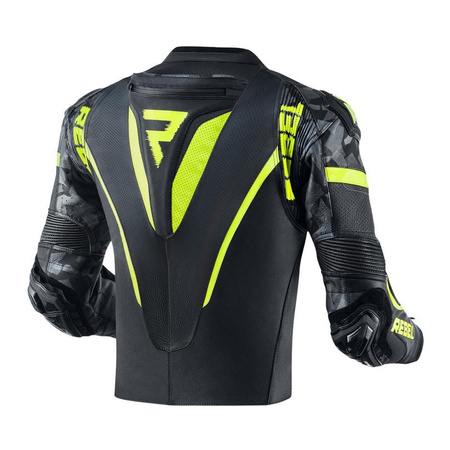 Kurtka skórzana REBELHORN REBEL BLACK/FLO YELLOW czarny żółty fluo szary