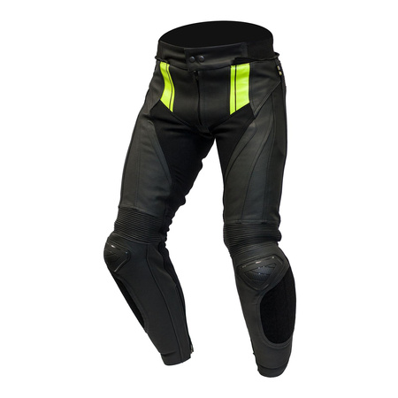 Spodnie skórzane OZONE VOLT BLACK/FLO YELLOW czarny żółty fluo