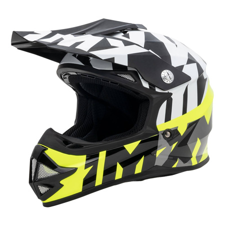 Kask cross dziecięcy IMX FMX-01 JUNIOR BLACK/WHITE/FLO YELLOW/GREY czarny biały żółty fluo szary