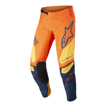 Spodnie cross dziecięce ALPINESTARS RACER JUNIOR FACTORY ORANGE/DARK BLUE/WARM YELLOW pomarańczowy granatowy żółty