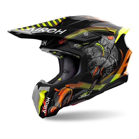 Kask cross AIROH TWIST 3 TOXIC GLOSS czarny szary pomarańczowy fluo żółty fluo