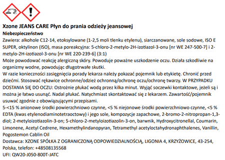 Płyn do prania odzieży jeansowej XZONE JEANS CARE 300ml