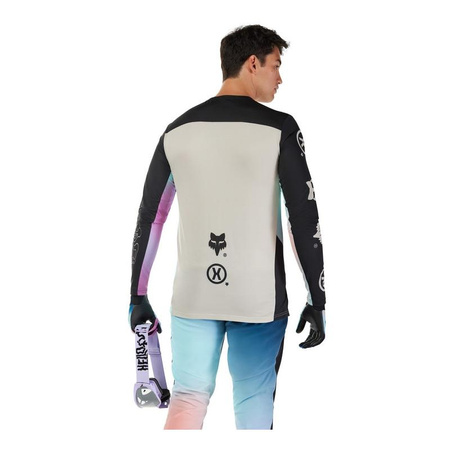 Koszulka rowerowa FOX FLEXAIR Z DŁUGIM RĘKAWEM HELLO FUTURE CREAM czarny niebieski