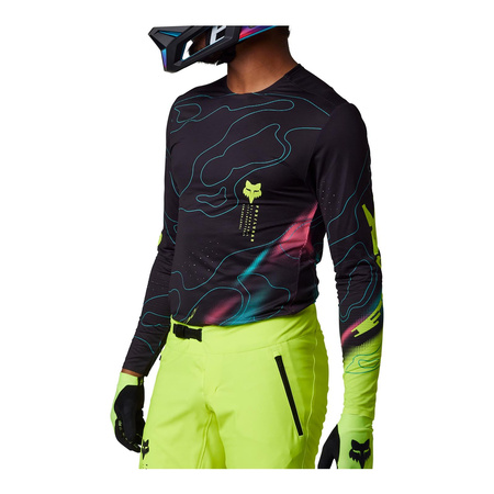 Koszulka rowerowa FOX FLEXAIR Z DŁUGIM RĘKAWEM LUNAR BLACK czarny niebieski żółty fluo