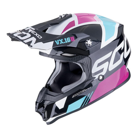Kask cross SCORPION VX-16 EVO AIR ANALOG METAL BLACK/BLUE/PINK czarny niebieski różowy