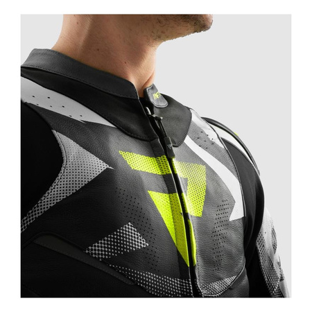 Kurtka skórzana REBELHORN INFERNO BLACK/WHITE/FLUO YELLOW czarny biały