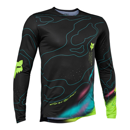 Koszulka rowerowa FOX FLEXAIR Z DŁUGIM RĘKAWEM LUNAR BLACK czarny niebieski żółty fluo