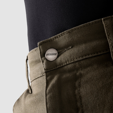 Jeansy motocyklowe damskie OZONE JANE LADY JOGGER FIT OLIVE zielony