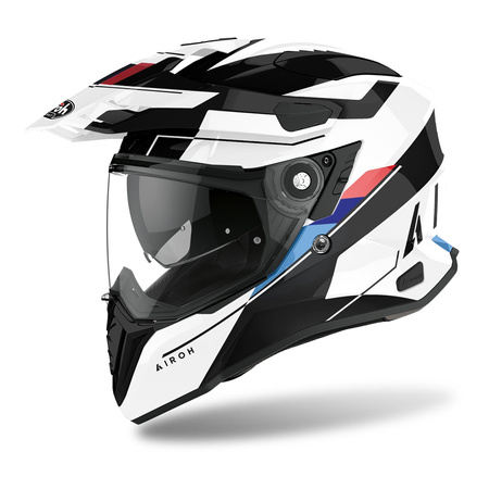 Kask integralny AIROH COMMANDER SKILL WHITE GLOSS biały czarny czerwony niebieski granatowy