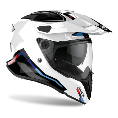 Kask integralny AIROH COMMANDER FACTOR WHITE GLOSS biały niebieski czerwony czarny szary