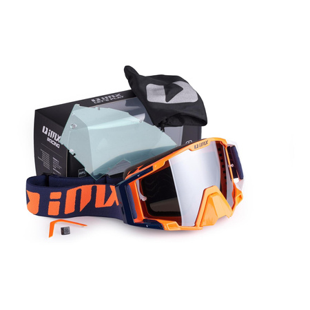 Gogle motocyklowe IMX SAND ORANGE/WHITE/BLUE SZYBA SILVER IRIDIUM + CLEAR pomarańczowy granatowy biały