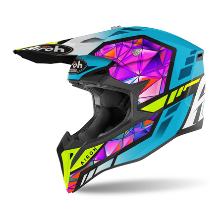 Kask cross AIROH WRAAP DIAMOND GLOSS niebieski fioletowy różowy żółty fluo