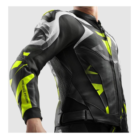 Kurtka skórzana REBELHORN INFERNO BLACK/WHITE/FLUO YELLOW czarny biały