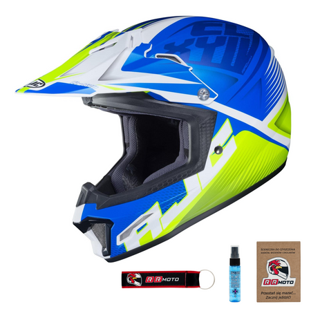Kask cross dziecięcy HJC CL-XY II ELLUSION WHITE/BLUE/FLO YELLOW niebieski żółty fluo biały