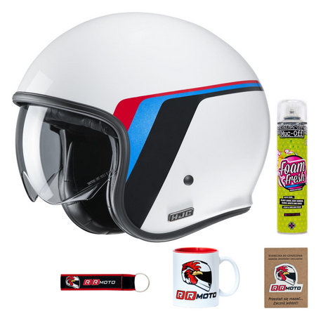 Kask otwarty HJC V30 OSOR WHITE biały czerwony niebieski czarny