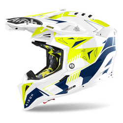 Kask cross AIROH AVIATOR 3 SPIN YELLOW/BLUE GLOSS biały żółty fluo niebieski