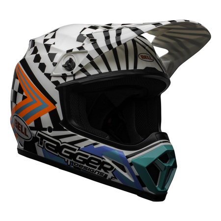 Kask cross BELL MX-9 MIPS TAGGER CHECK ME OUT GLOSS WHITE/BLACK biały czarny mat czerwony fluo niebieski zielony