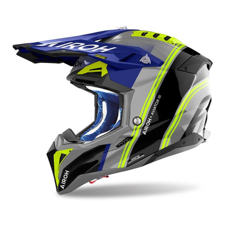 Kask cross AIROH AVIATOR 3 HIMA BLUE GLOSS niebieski szary żółty fluo czarny