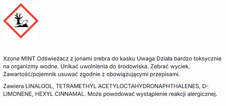 Odświeżacz do kasku z jonami srebra XZONE MINT 50ml