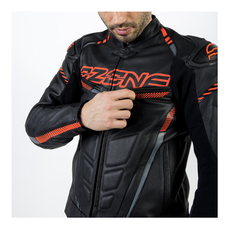 Kurtka skórzana OZONE RS600 BLACK/FLO RED czarny czerwony fluo szary