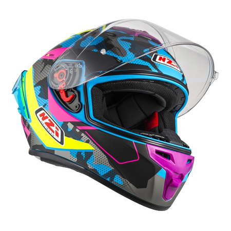 Kask integralny NZI TRENDY CAMU BLUE NEON PINK BLUE S MATT niebieski różowy