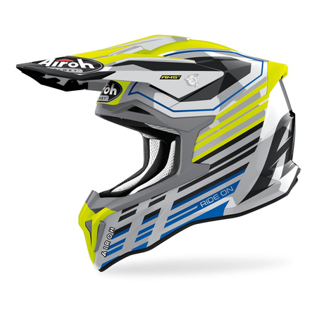 Kask cross AIROH STRYCKER SHADED YELLOW GLOSS żółty fluo szary niebieski biały