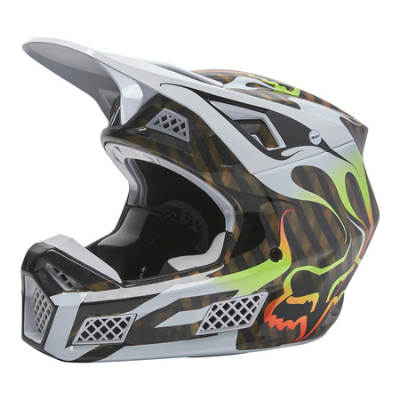 Kask cross FOX V3 RS FAHREN MULTI biały czarny zielony brązowy żółty fluo pomarańczowy fluo