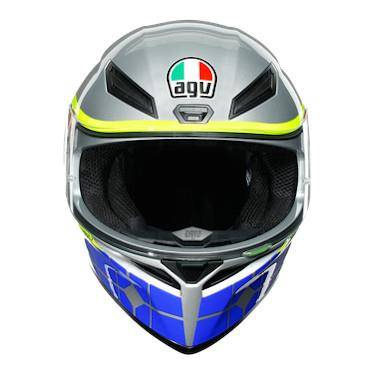 Kask integralny AGV K1 ROSSI MUGELLO 2015 srebrny niebieski żółty fluo zielony pomarańczowy czerwony