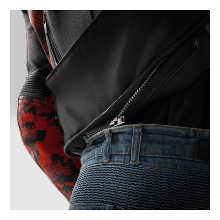 Kurtka skórzana REBELHORN VELOCE CAMO BLACK/FLUO RED czarny czerwony fluo